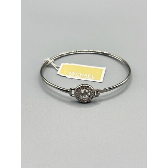 Michael Kors Open-Work Logo Initials Crystal Polished Stainless Steel Bracelet - Picture 3 of 5